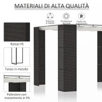 Gazebo Pergola da Giardino 3x3m con Tenda Scorrevole, Struttura in Metallo e Rattan PE, Nero
