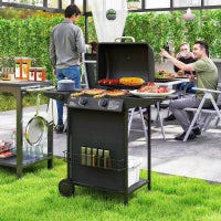 Barbecue a Gas con 3 Bruciatori Indipendenti e Coperchio con Termometro, 108x54x97 cm, Nero