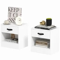 Set di 2 Comodini con Cassetti e Scomparto Aperto per Soggiorno 39x28x41 cm Bianco