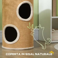 Torre Tiragraffi per Gatti a 2 Livelli in Sisal con Casette in Peluche per 1-2 Gatti, Marrone