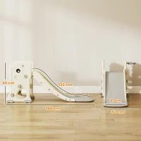 Scivolo per Bambini Pieghevole con Canestro e Palla da Basket, in PP e HDPE, 146x52x65 cm, Grigio e Crema