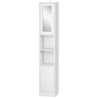 kleankin Colonna Bagno Salvaspazio in Legno con Specchio e Apertura a Pressione, 30x28x170cm, Bianco