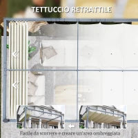 Pergola per Giardino Retrattile 4x3 m con Luci LED e Fori di Drenaggio, in Alluminio e Poliestere, Bianco Crema