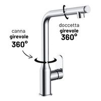 Miscelatore lavello cucina damasco con doccetta estraibile canna orientabile *** finitura- cromo lucido, confezione 1