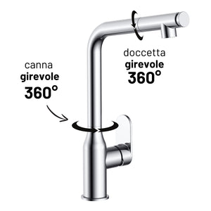 Miscelatore lavello cucina damasco con doccetta estraibile canna orientabile *** finitura- cromo lucido, confezione 1