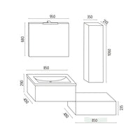 Mobile da bagno sospeso wonder corda con lavabo specchio e pensile
