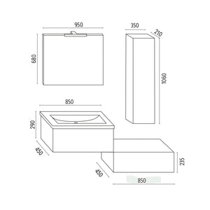 Mobile da bagno sospeso wonder corda con lavabo specchio e pensile