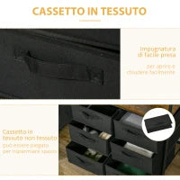 Appendiabiti da Terra con Mobile da 6 Cassetti in Tessuto e Ripiano Aperto, 63.5x40x172.5 cm, Nero e Marrone