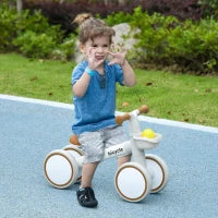 Bicicletta per Bambini con 4 ruote, sella regolabile e manubrio ergonomico in lega alluminio e PP, Marrone e Bianco