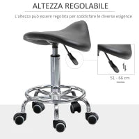 Sgabello Regolabile in Altezza con 5 Ruote e Seduta Ergonomica Imbottita in Gommapiuma, 36.2x37.5x51-66 cm, Nero