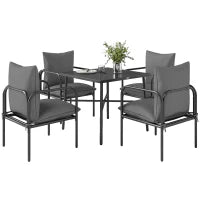 Set da Giardino 5 Pezzi in Acciaio con 4 Sedie 58x58x66 cm e Tavolo 80x80x71 cm con Foro Centrale, Grigio