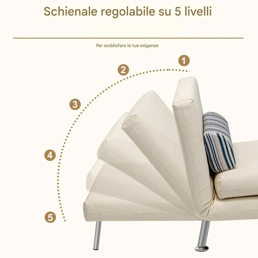 Poltrona Letto 1 Posto Schienale Reclinabile in Metallo e Tessuto 75x73x73 Salvaspazio Crema
