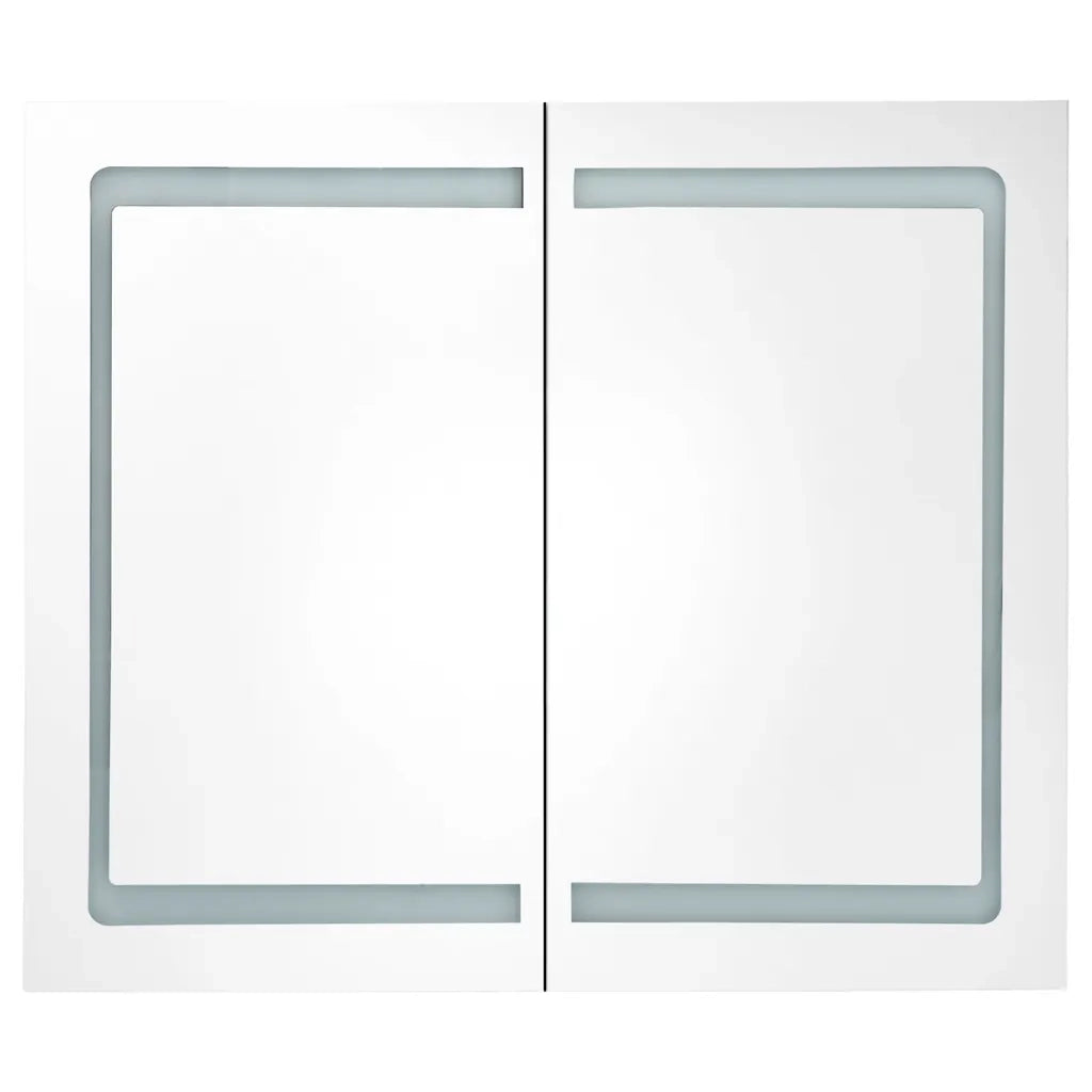 Armadietto Bagno con Specchio e LED Bianco e Rovere 80x12x68 cm 326516