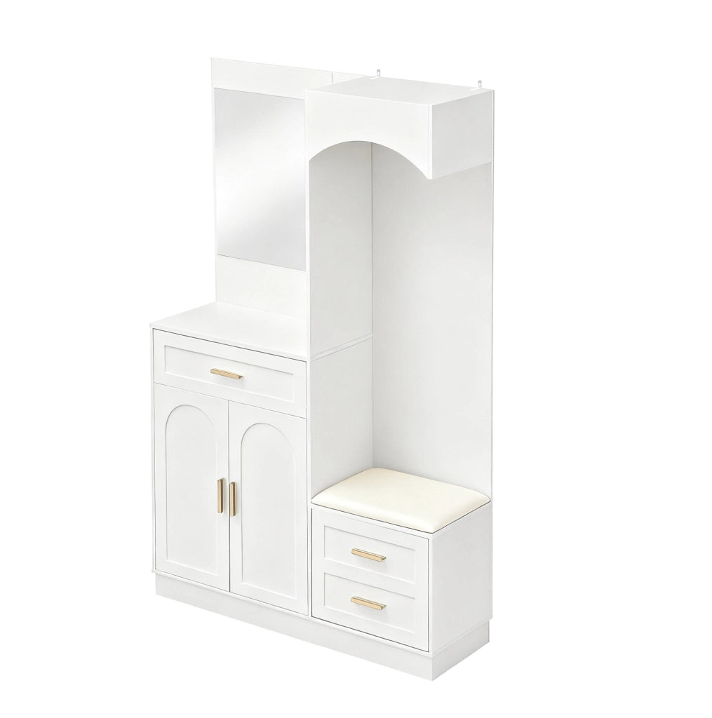 Guardaroba da ingresso 110x33x185.5 cm con scarpiera; specchio e panca bianco