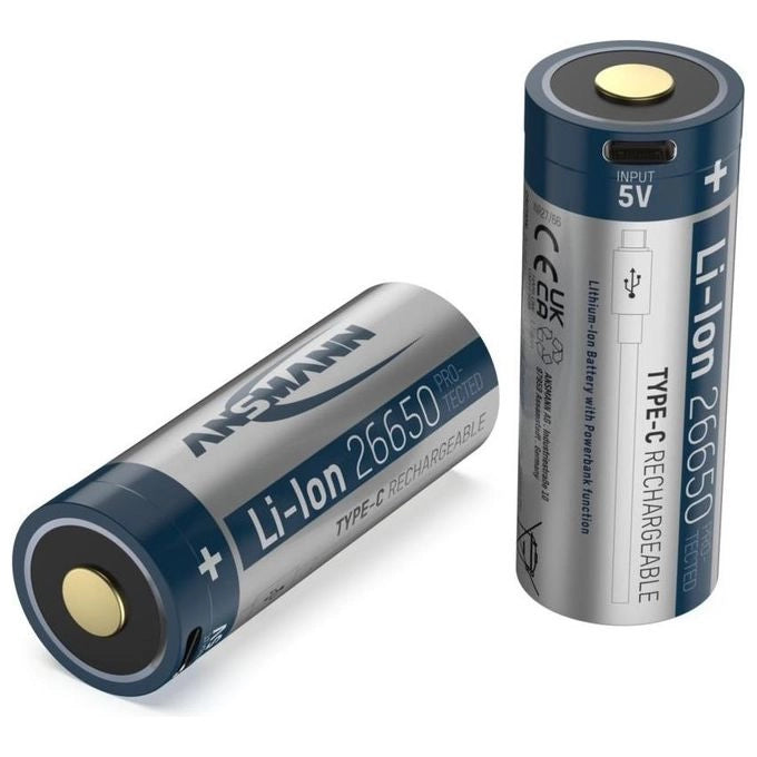 Ansmann 1307-0012 Batteria ricaricabile 26650 Li-Ion 3,6 V 5100 mAh con USB-C colore Nero