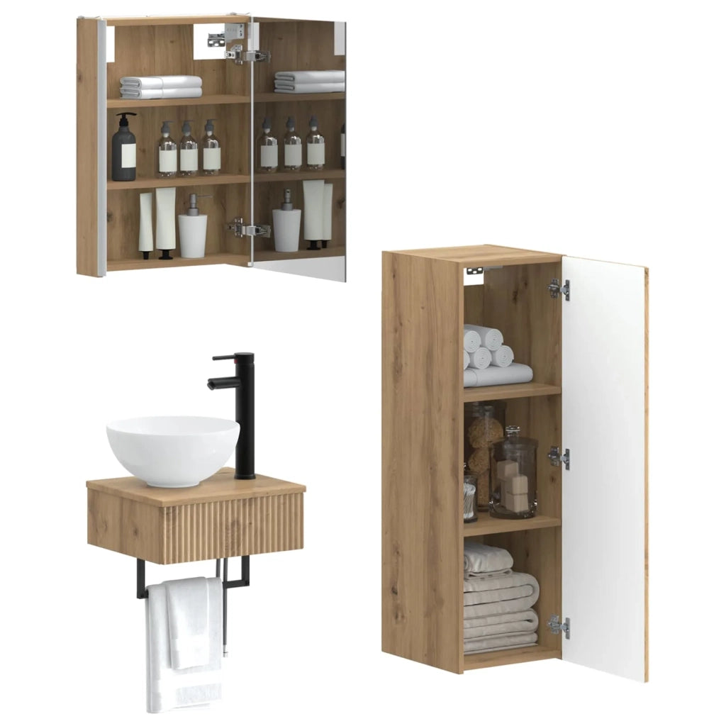 Set di Armadi da Bagno 4 pcs Rovere Artigianale 3407382