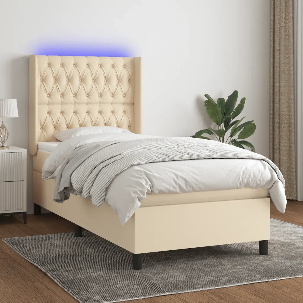 Letto a Molle con Materasso e LED Crema 90x190 cm in Tessuto cod mxl 58644