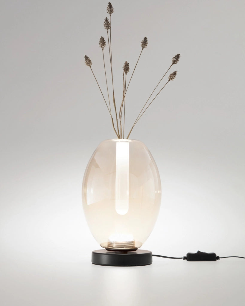Lampada da Tavolo Tully LED 7W con Struttura in Metallo e Vetro Borosilicato Cognac, Regolazione Touch e CCT 2700K/3000K/4000K - Tully
