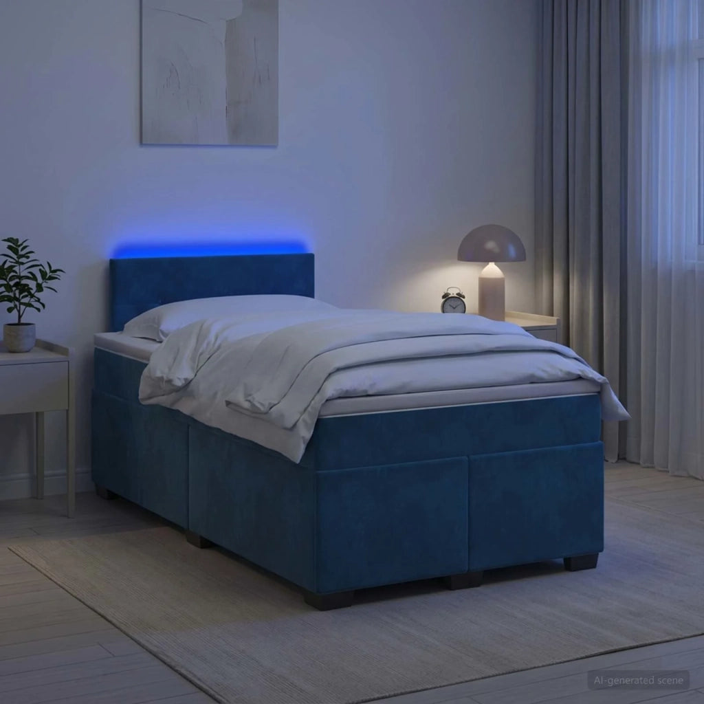 Letto con Box Spring, Materasso e LED Blu 120 x 190 cm Velluto 3452142