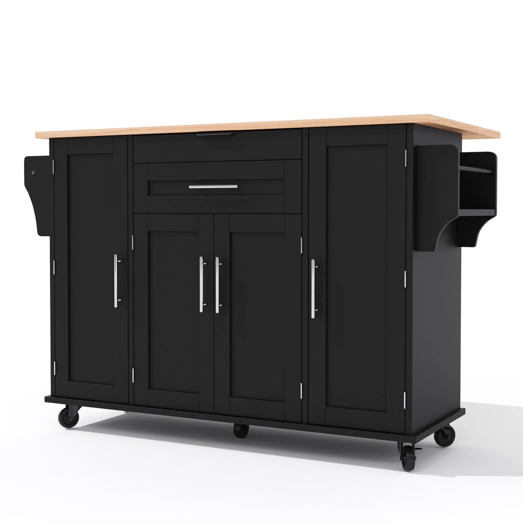 Isola da cucina mobile 136x70x92 cm con piano estraibile; cassetto nascosto; MDF nero e naturale