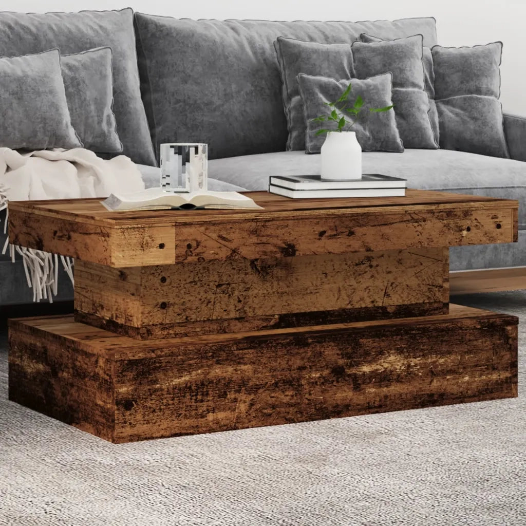 vidaXL Tavolino da Salotto con Luci LED Legno Antico 90x50x40 cm