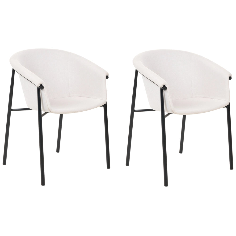 Set di 2 sedie da pranzo con imbottitura in tessuto beige Seduta da pranzo dal design moderno e contemporaneo