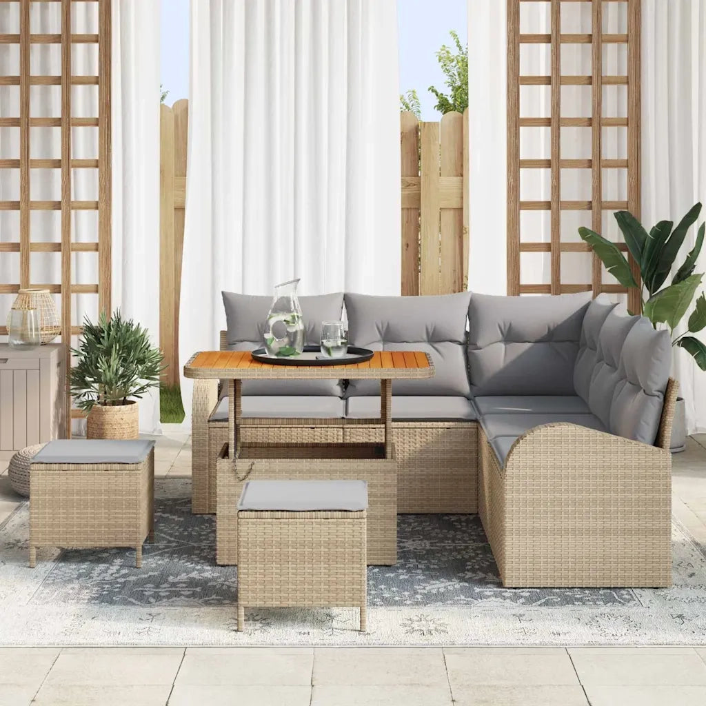Set Divano da Giardino con cuscino 8 pcs Beige e Grigio Chiaro 3364347