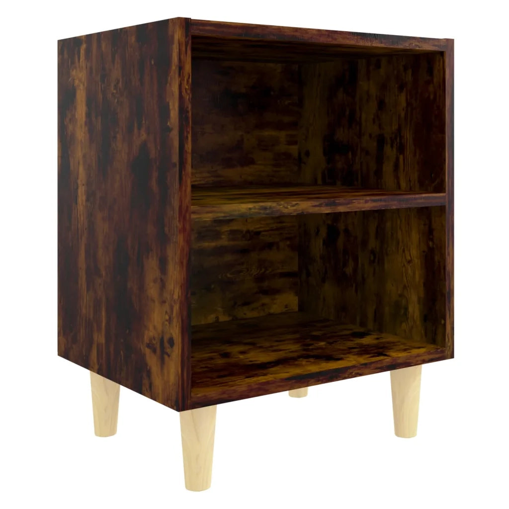 Comodino con Gambe in Legno-Tavolino da notte Massello Rovere Fumo 40x35x50cm