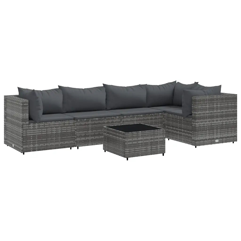 Set Divani da Giardino 6 pz con Cuscini in Polyrattan Grigio