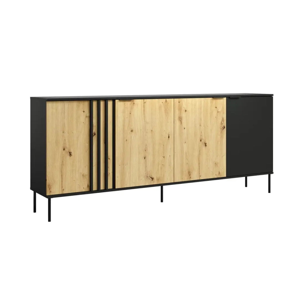 Set di mobili design IZO - Vetrina + Credenze + Tavolino + Mobile TV - Nero onice & Rovere chiaro