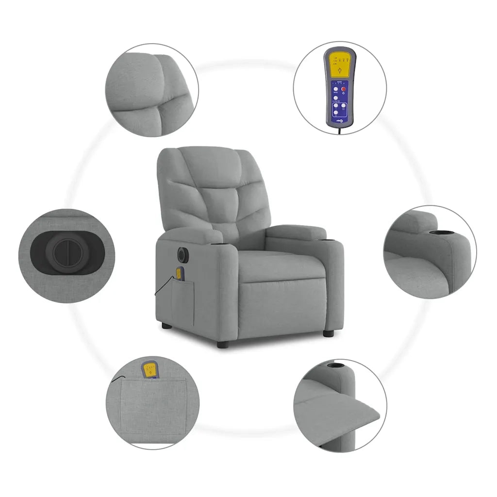 Divano Sedia-Poltrona Reclinabile Massaggio Elettrica Grigio Chiaro Tessuto 689484