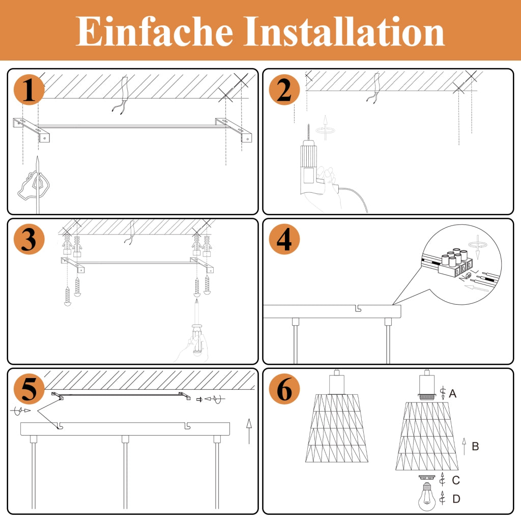 Lampada a sospensione ZMH per sala da pranzo 3 luci nera 120 cm altezza regolabile