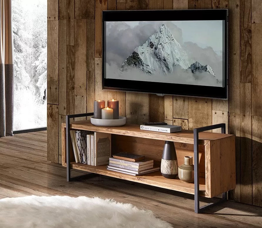 Porta tv industrial cortina in legno massello di abete 140x45x60 - Mobili 2G