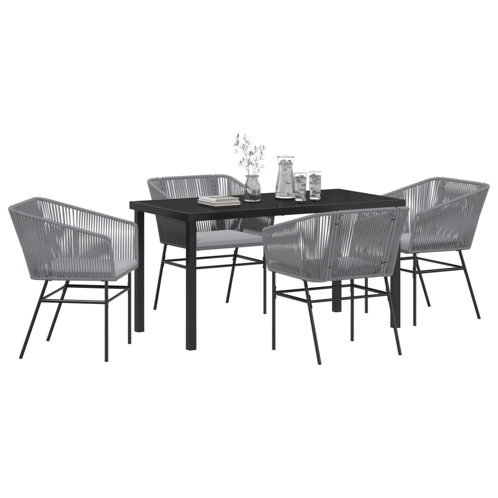 Set da pranzo giardino 5 pezzi con cuscini Grigio Polyrattan