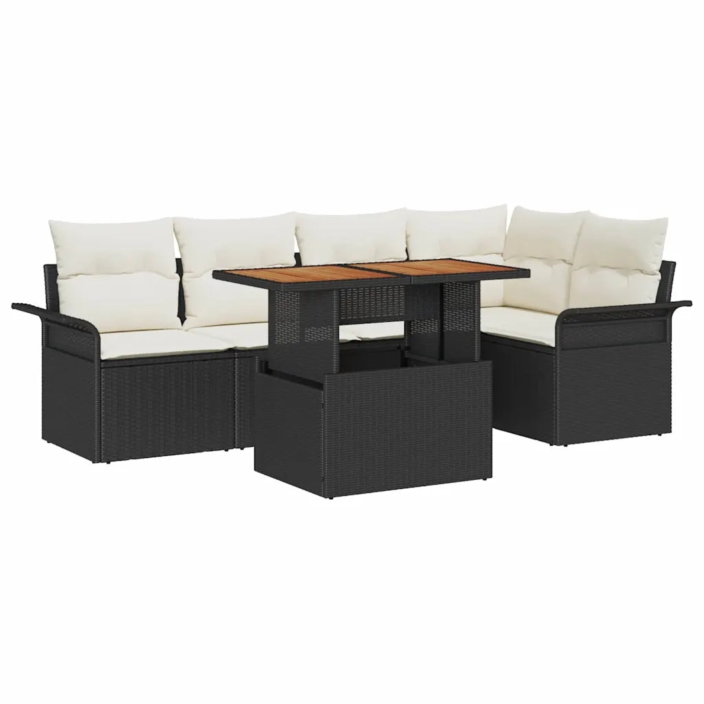 Set Divano da Giardino con cuscino 6 pcs Nero e crema 3349333