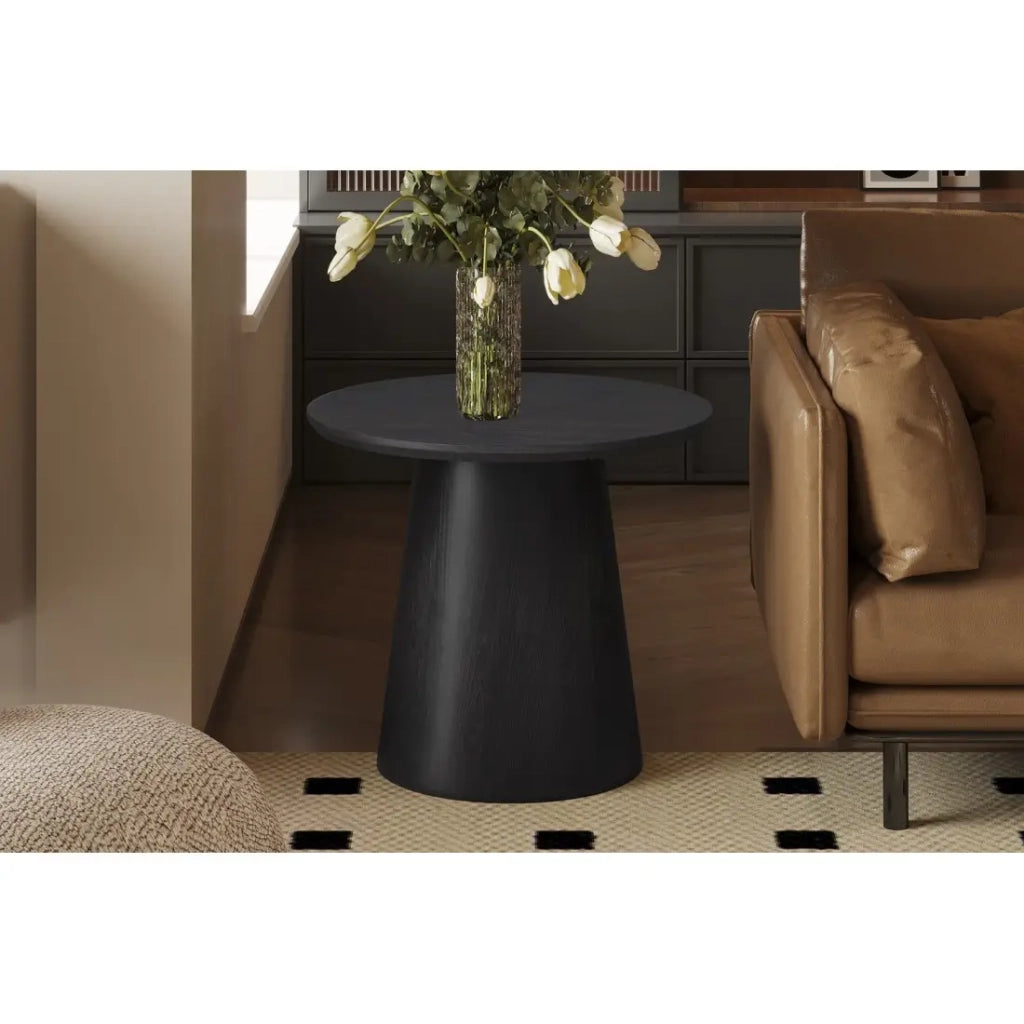 Tavolino BOKOR – Colore marrone scuro – Tavolino rotondo 60x60 cm – MDF – Design moderno e compatto