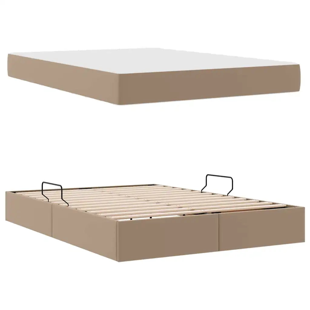 Letto con contenitore e materasso 2 pcs Cappuccino Pelle