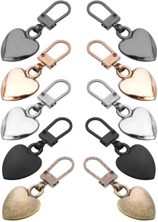 Set di Riparazione di Cerniera a Cuore - 10 Pezzi - Strumento di Riparazione a Stantuffo Metallico - Adatto per Giacche/Scarpone/Bagagli - Design Attraente