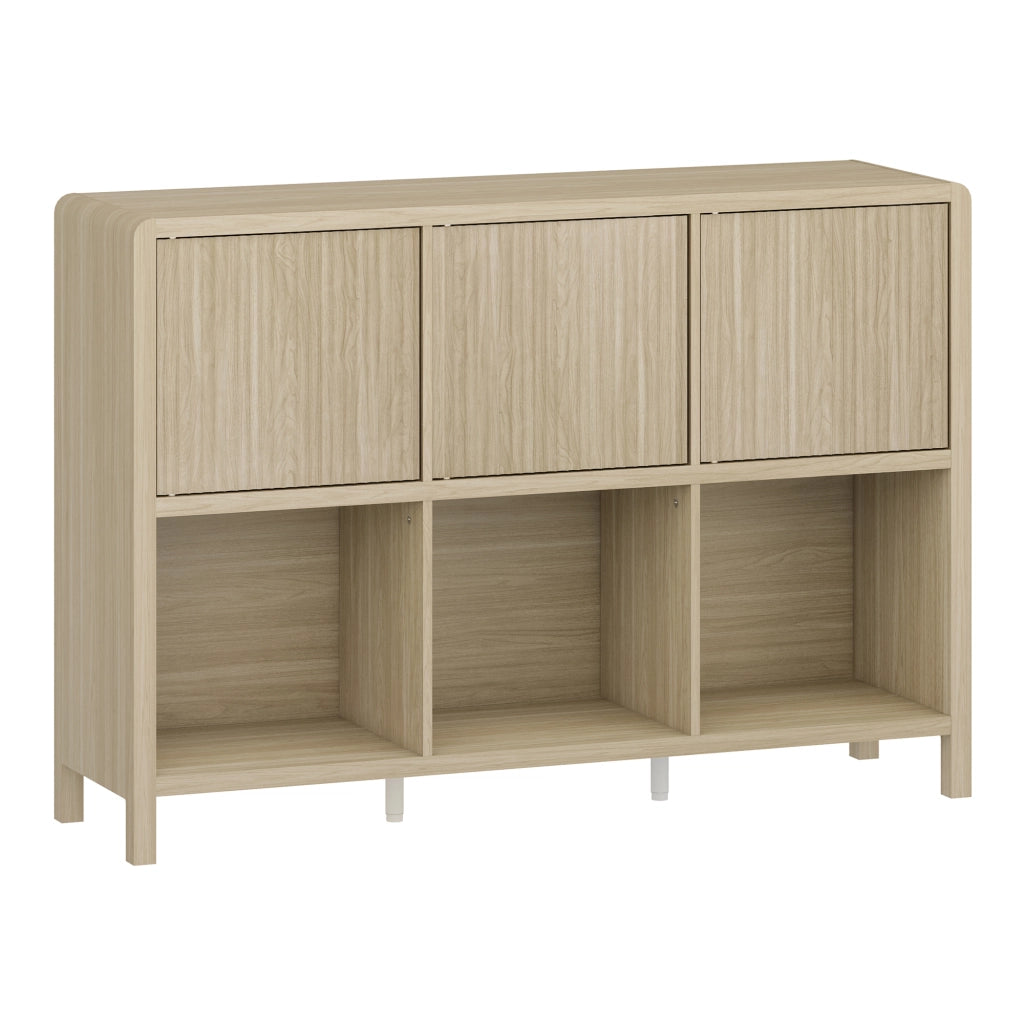 Credenza Bassa Lukkodso con 3 Ante e Scomparti Aperti 77x110x30 cm Effetto Rovere [en.casa]