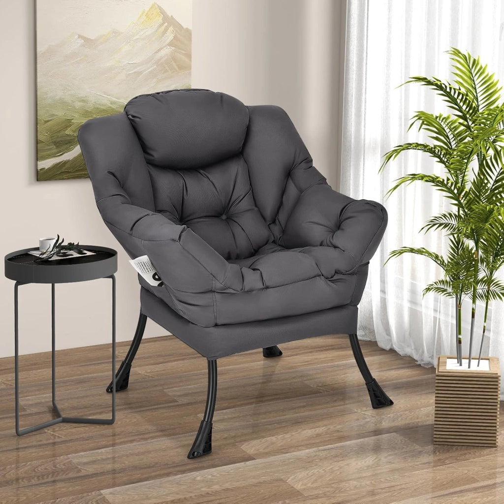 Poltrona da salotto scandinava, divano Relax confortevole, bracciolo, tasca laterale, 4 piedi in acciaio, sedia relax per soggiorno, ufficio, camera da letto, 75 x 81 x 94,5 cm, grigio (grigio