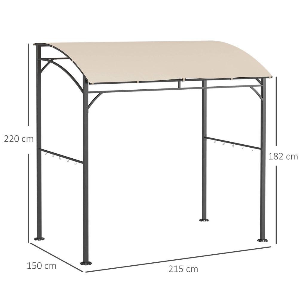 Gazebo da grill in poliestere beige con 10 ganci, struttura metallica stabile, 215 x 150 x 220 cm