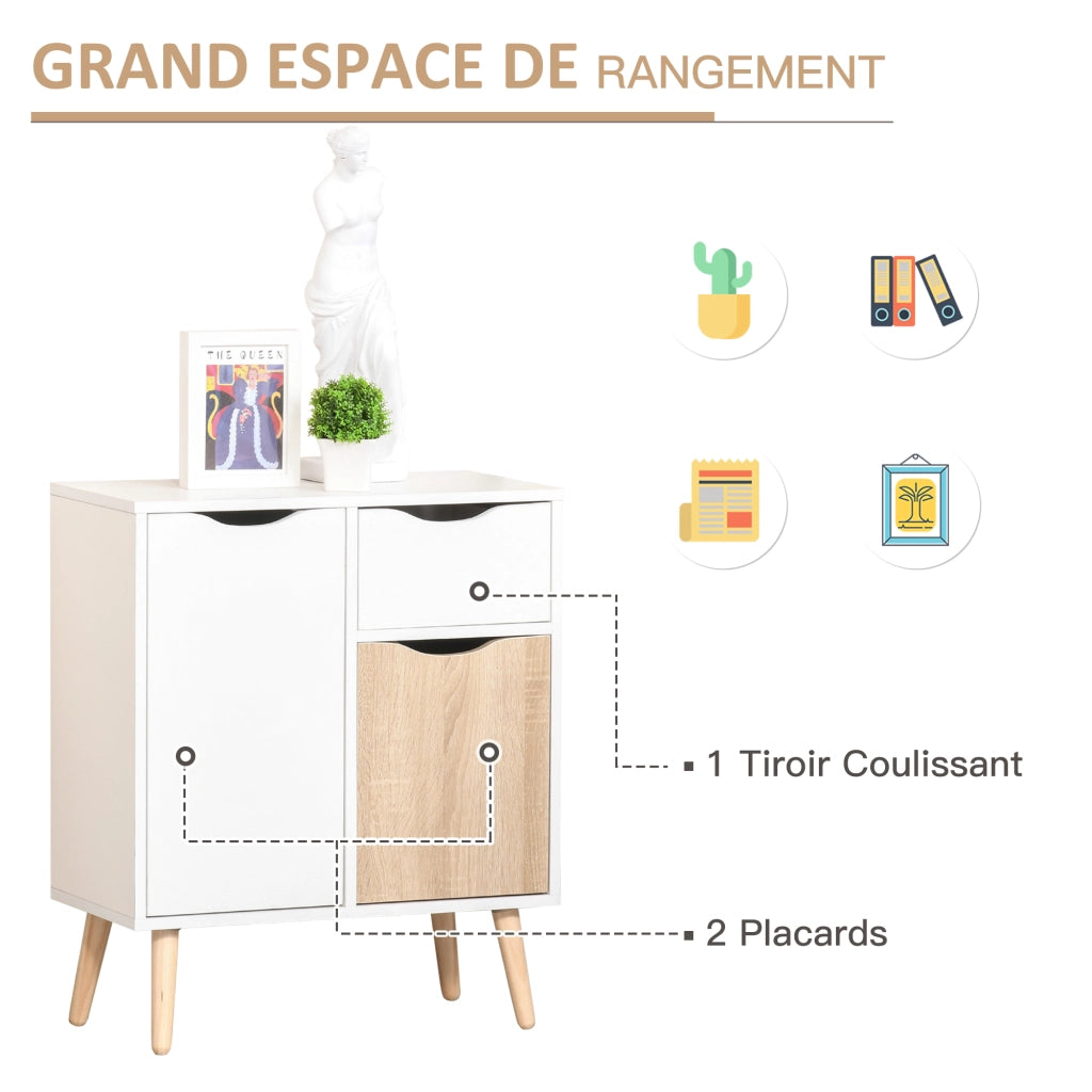 Buffet cassettiere design scandinavo ¨C zephmum ¨C 2 ante 1 cassetto scorrevole legno quercia chiaro
