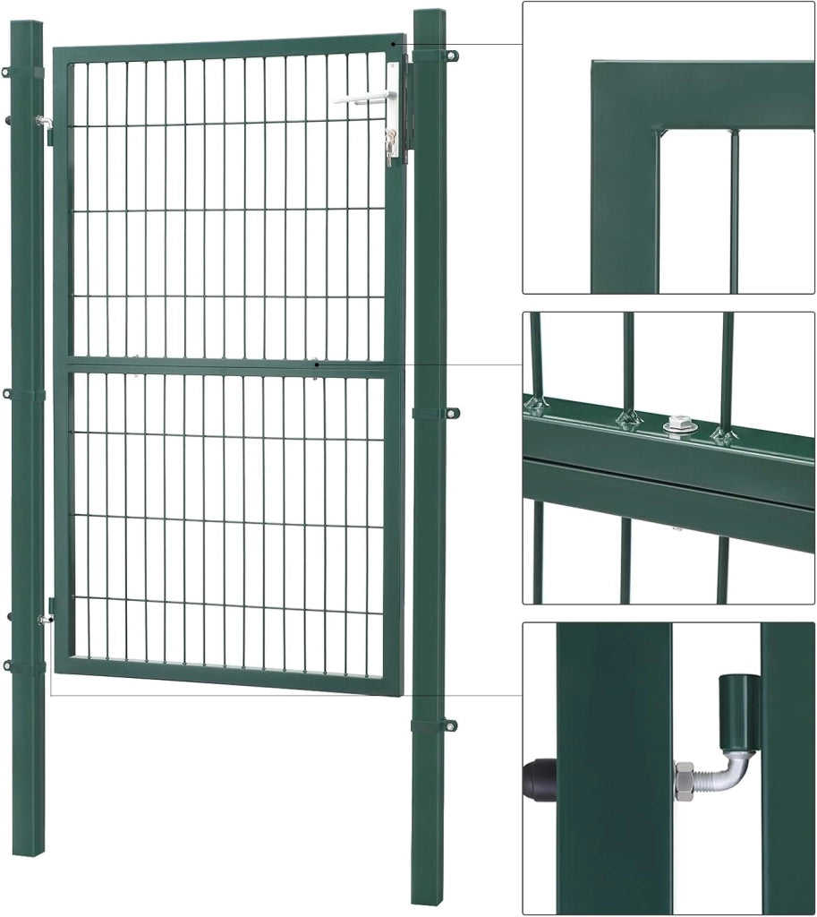SONGMICS Cancello da Giardino, Cancelletto da Giardino, Acciaio Zincato con Serratura, Porta di 106 x 150 cm (L x H), Tubo Rettangolare, Cancello per Recinzione, Verde GGD200L