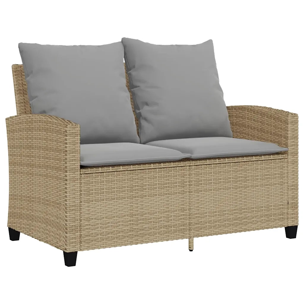 vidaXL Divano Giardino 2 Posti con Cuscini e Tavolo Beige Polyrattan