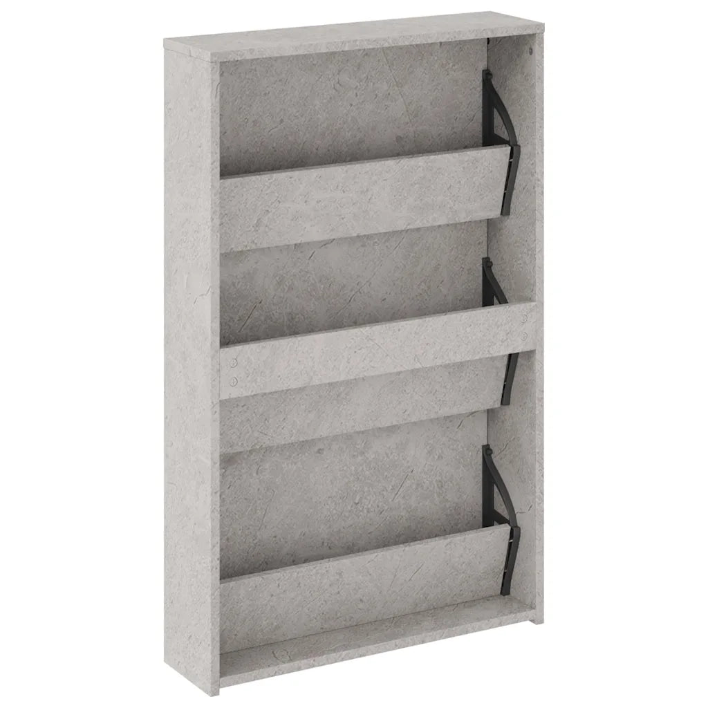 Scarpiera con Specchio a 3 Livelli Grigio cemento 63x17x102,5cm