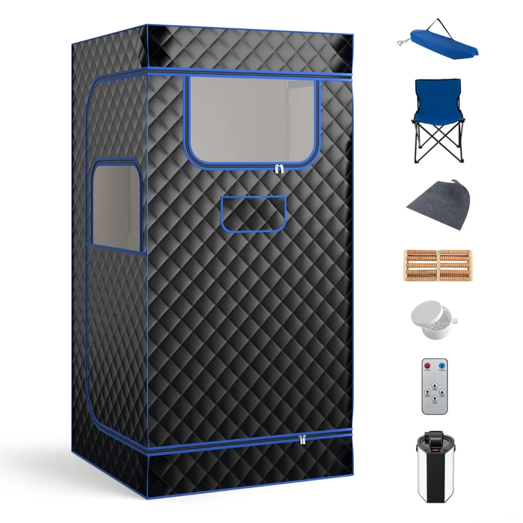 Tenda per sauna a vapore 91 x 91 x 183 cm con sedia pieghevole 9 impostazioni di temperatura design moderno tessuto impermeabile nero 20_0013560