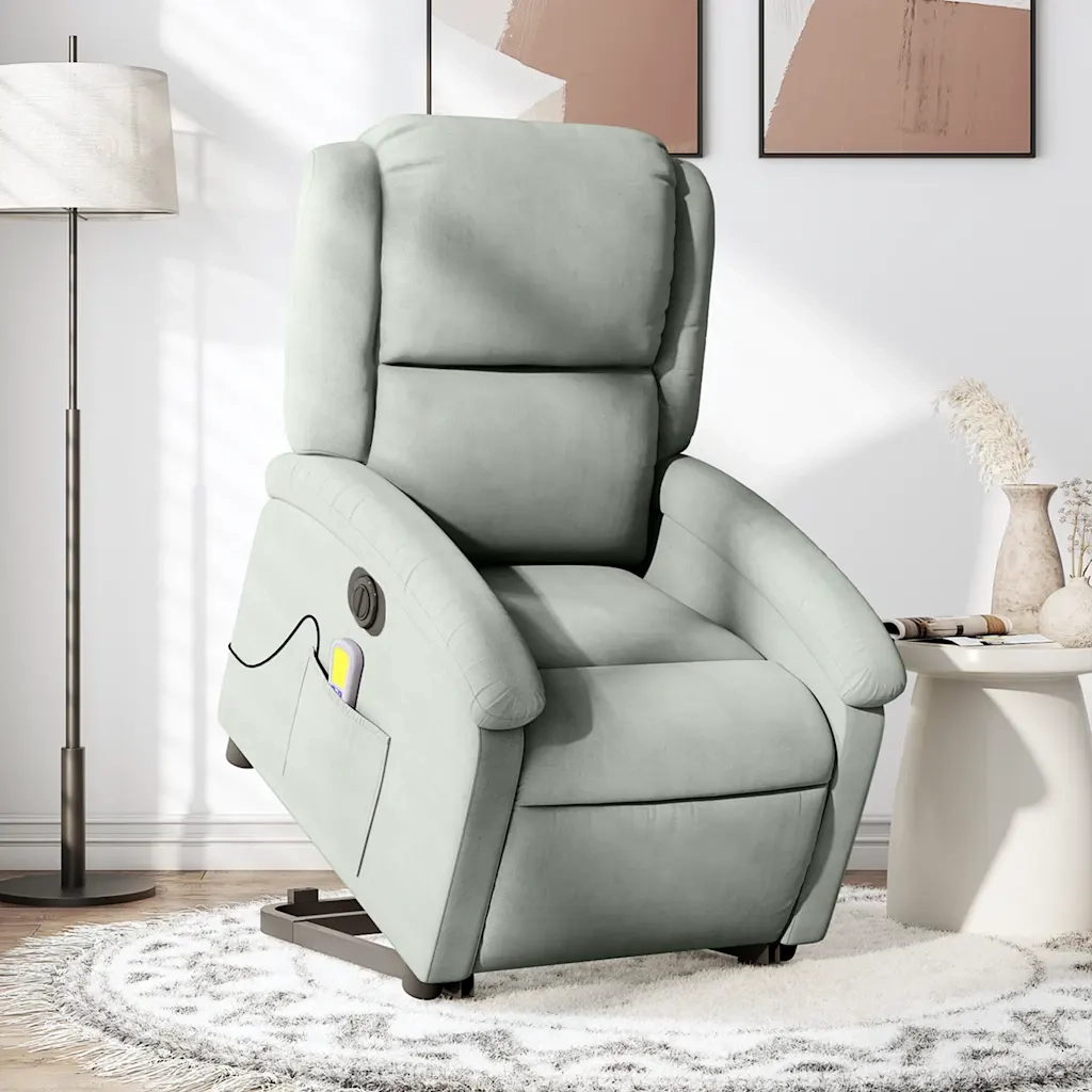 Poltrona Alzapersona Massaggi Elettrica Grigio Chiaro Vellutocod mxl 85374