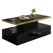 TAVOLO Caffè con cassetto e 2 ripiani 100 x 50 x 39 cm Nero lucido