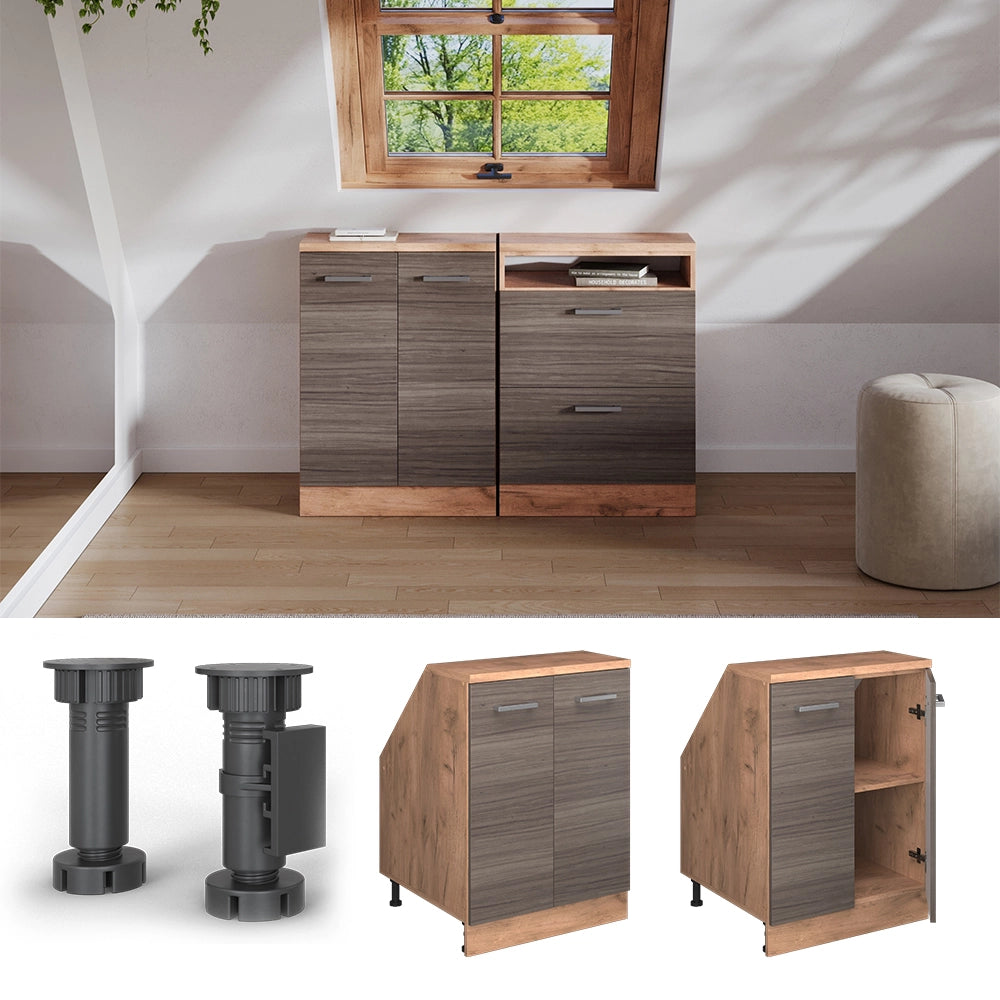 Mobile sottotetto Rion Grigio nobile/Rovere dorato 60 x 83.8 cm con 2 porte, carcassa 60 cm profondità Vicco