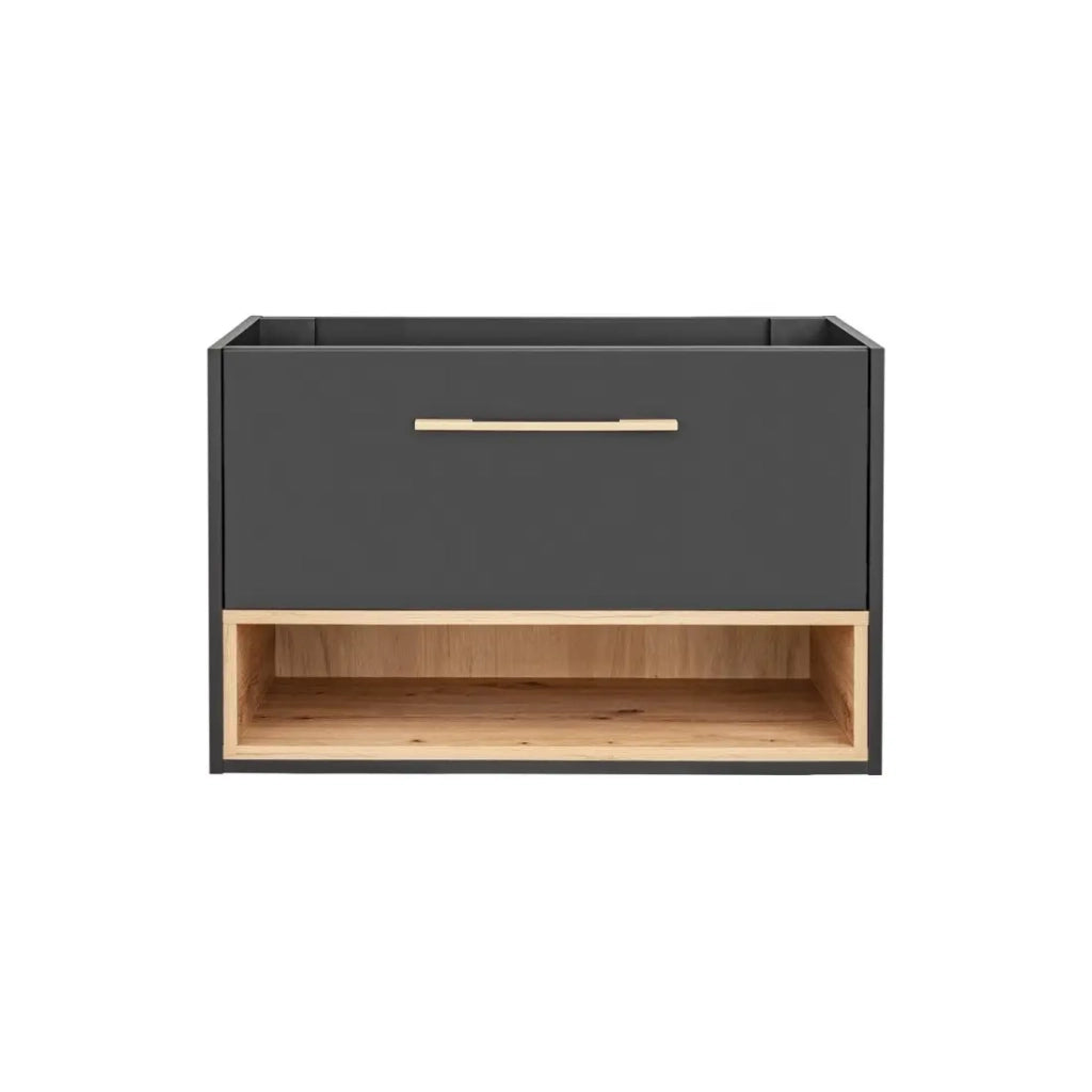 Mobile sottolavabo TALOKA – 1 porta – Grigio antracite e rovere chiaro – 80 cm – Da appendere